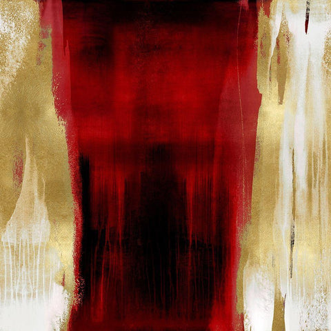 Free Fall Red with Gold II White Modern Wood Framed Art Print with Double Matting by Wright, Christine