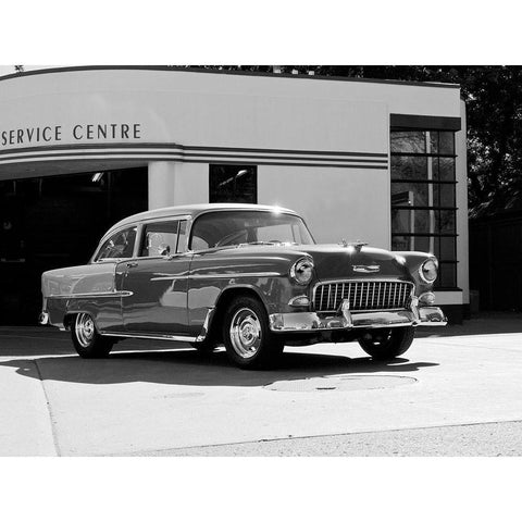 1955 Chev Belair 7 BandW Gold Ornate Wood Framed Art Print with Double Matting by Branson, Clive