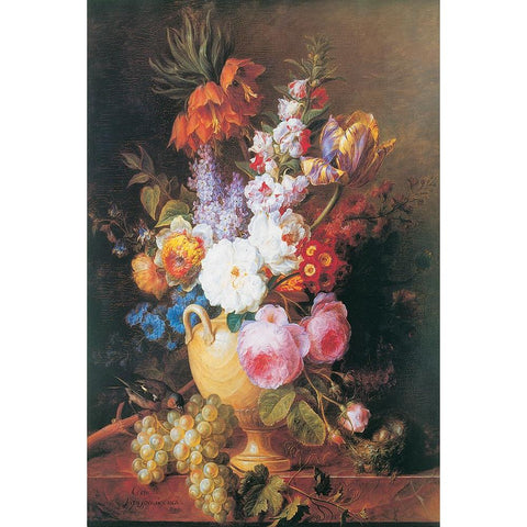 Vase de fleurs Gold Ornate Wood Framed Art Print with Double Matting by Van Spaendonck, Corneille