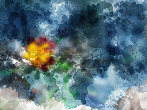 Blue and Yellow Floral Black Ornate Wood Framed Art Print with Double Matting by Young, Chamira