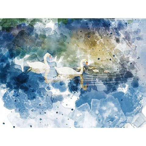 Swans I Black Modern Wood Framed Art Print with Double Matting by Young, Chamira