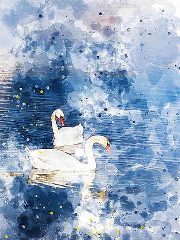 Swans II White Modern Wood Framed Art Print with Double Matting by Young, Chamira