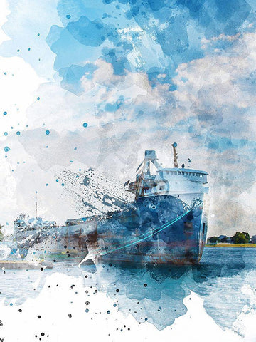 Freighter I White Modern Wood Framed Art Print with Double Matting by Young, Chamira