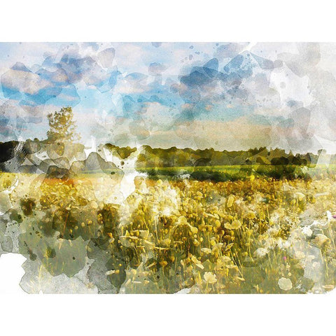 Yellow Meadow Gold Ornate Wood Framed Art Print with Double Matting by Young, Chamira