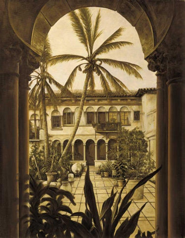 View to the Courtyard Black Ornate Wood Framed Art Print with Double Matting by Parks, David