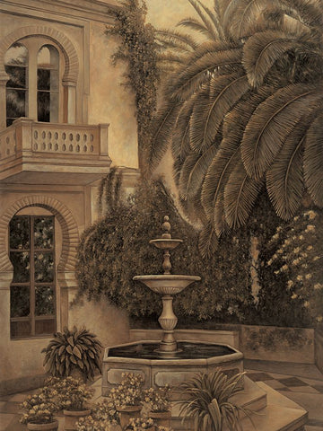 The Loggia and Fountain Black Ornate Wood Framed Art Print with Double Matting by Parks, David