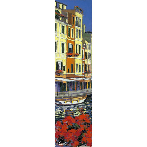 Promenade di Portofino Black Modern Wood Framed Art Print with Double Matting by Corallo, Daniela