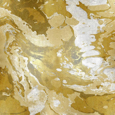 Marbleized in Gold and Silver White Modern Wood Framed Art Print by Carson, Danielle