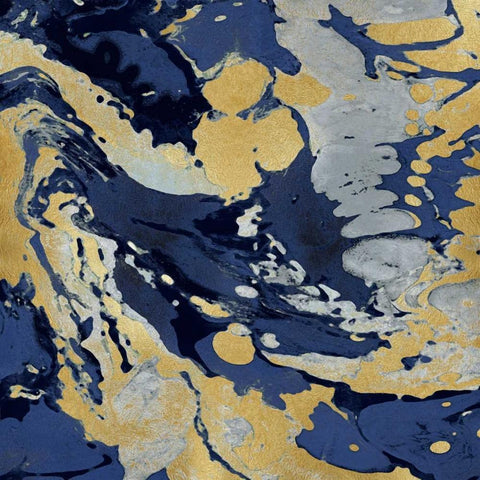 Marbleized in Gold and Blue II White Modern Wood Framed Art Print with Double Matting by Carson, Danielle