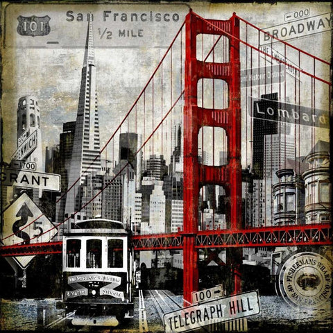 Landmarks San Francisco Black Modern Wood Framed Art Print by Matthews, Dylan