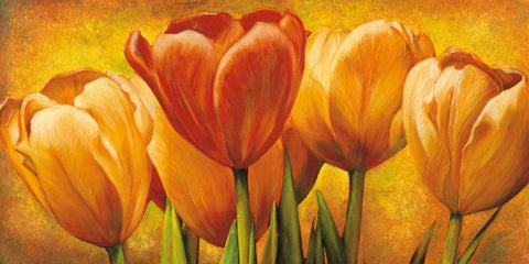 Bouquet of orange tulips Black Ornate Wood Framed Art Print with Double Matting by Pedersen, David