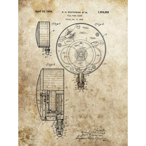 Full Wind Clock - 1933 White Modern Wood Framed Art Print by Sproul, Dan