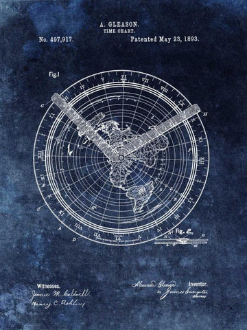 Time Chart - 1893- Blue Black Ornate Wood Framed Art Print with Double Matting by Sproul, Dan