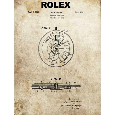 Rolex Calendar Time Piece - 195 Black Modern Wood Framed Art Print with Double Matting by Sproul, Dan