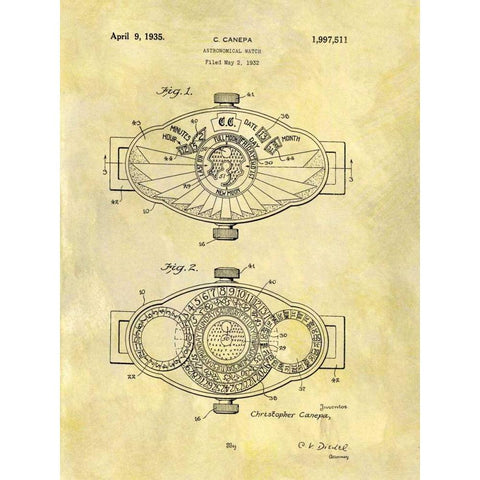 Astronomical Watch - 1932 Black Modern Wood Framed Art Print with Double Matting by Sproul, Dan