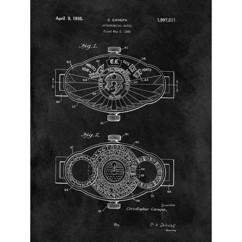 Astronomical Watch - 1932- Blac Gold Ornate Wood Framed Art Print with Double Matting by Sproul, Dan