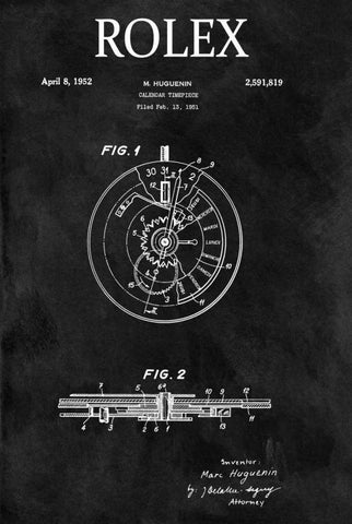 Rolex Calendar Time Piece - 195 Black Ornate Wood Framed Art Print with Double Matting by Sproul, Dan