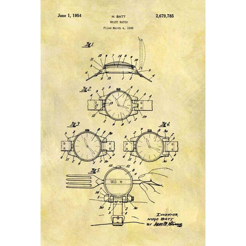 Wrist Watch - 1949 Black Modern Wood Framed Art Print with Double Matting by Sproul, Dan