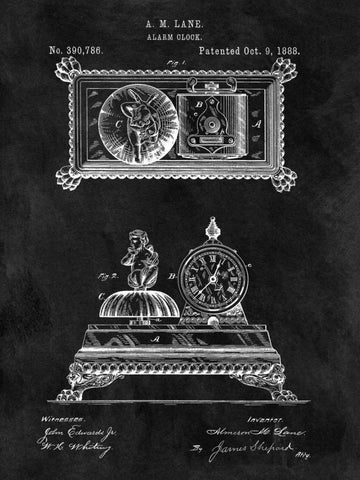 Alarm Clock - 1888-Black White Modern Wood Framed Art Print with Double Matting by Sproul, Dan