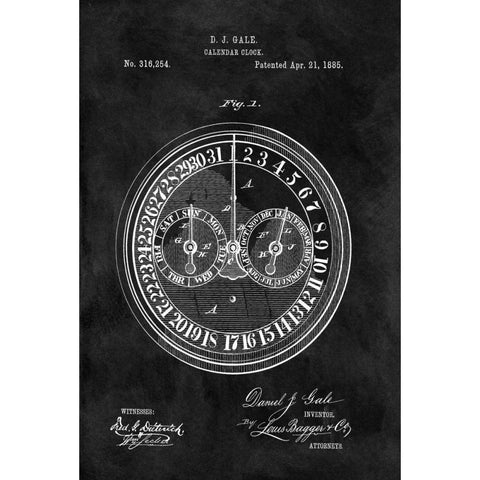 Calendar Clock - 1885-Black White Modern Wood Framed Art Print by Sproul, Dan