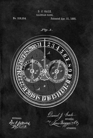 Calendar Clock - 1885-Black Black Ornate Wood Framed Art Print with Double Matting by Sproul, Dan