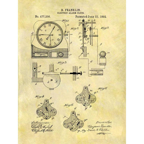 Electric Alarm Clock - 1892 White Modern Wood Framed Art Print by Sproul, Dan