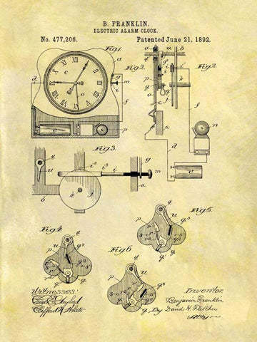 Electric Alarm Clock - 1892 Black Ornate Wood Framed Art Print with Double Matting by Sproul, Dan