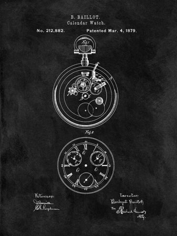 Calendar Watch - 1879-Black Black Ornate Wood Framed Art Print with Double Matting by Sproul, Dan