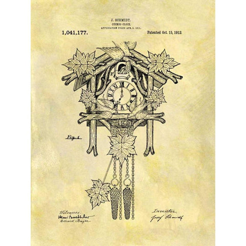 Cuckoo Clock - 1912 Gold Ornate Wood Framed Art Print with Double Matting by Sproul, Dan