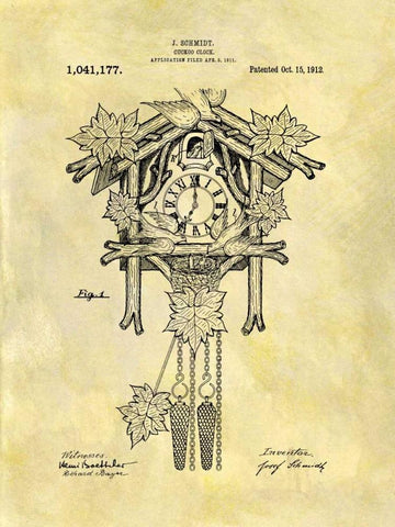 Cuckoo Clock - 1912 Black Ornate Wood Framed Art Print with Double Matting by Sproul, Dan