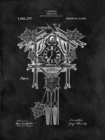Cuckoo Clock - 1912-Black White Modern Wood Framed Art Print with Double Matting by Sproul, Dan
