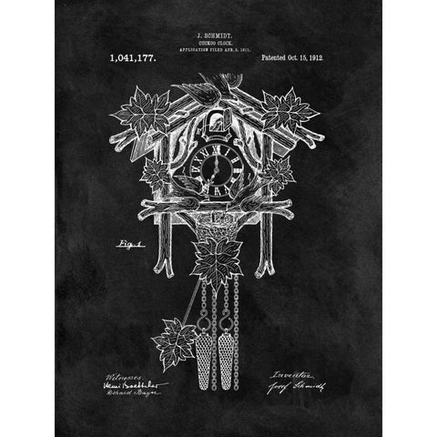 Cuckoo Clock - 1912-Black Black Modern Wood Framed Art Print by Sproul, Dan
