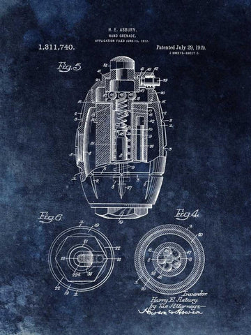 Hand Grenade - 1919- Black Black Ornate Wood Framed Art Print with Double Matting by Sproul, Dan