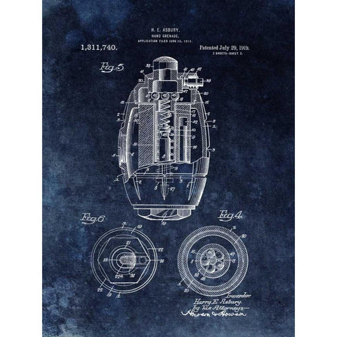 Hand Grenade - 1919- Black Black Modern Wood Framed Art Print by Sproul, Dan