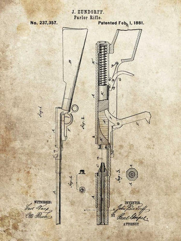 Parlor Rifle - 1881 Black Ornate Wood Framed Art Print with Double Matting by Sproul, Dan