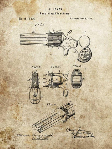 Revolving Fire Arms - 1874 Black Ornate Wood Framed Art Print with Double Matting by Sproul, Dan