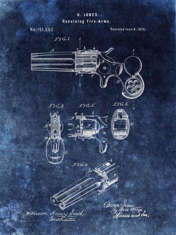 Revolving Fire Arms - 1874-Blue White Modern Wood Framed Art Print with Double Matting by Sproul, Dan