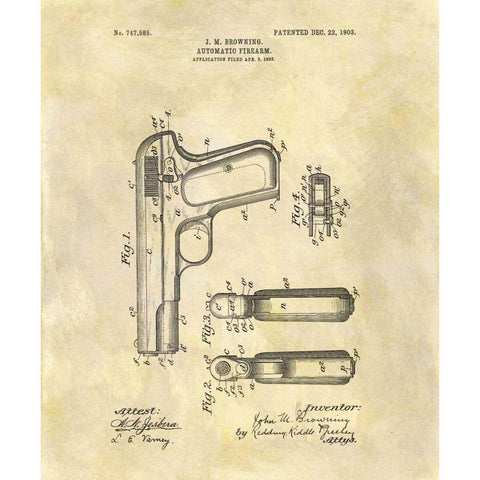 Automatic Firearm - 1902 Gold Ornate Wood Framed Art Print with Double Matting by Sproul, Dan