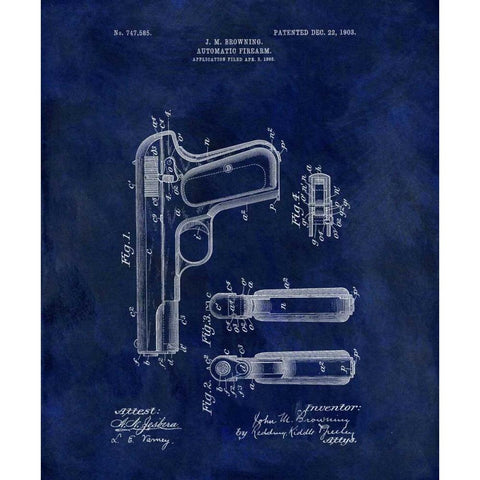 Automatic Firearm - 1902-Blue Gold Ornate Wood Framed Art Print with Double Matting by Sproul, Dan