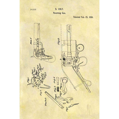 Colt-Revolving Gun - 1836 Gold Ornate Wood Framed Art Print with Double Matting by Sproul, Dan