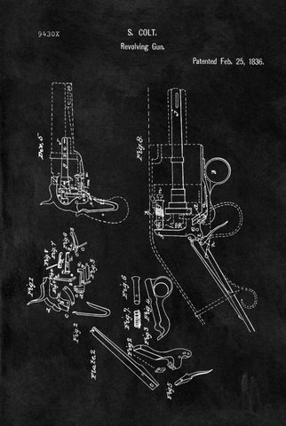 Colt-Revolving Gun - 1836-Black White Modern Wood Framed Art Print with Double Matting by Sproul, Dan