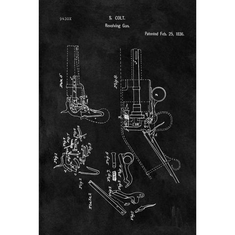 Colt-Revolving Gun - 1836-Black Gold Ornate Wood Framed Art Print with Double Matting by Sproul, Dan