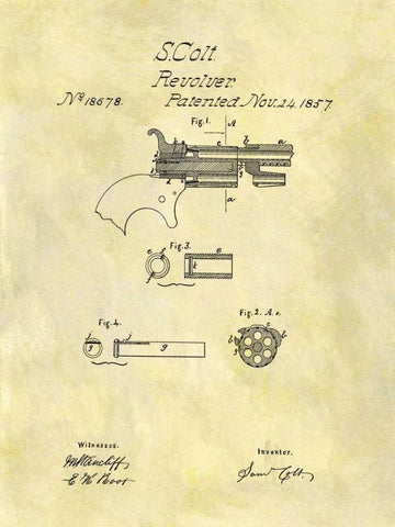 Colt Revolver - 1857 Black Ornate Wood Framed Art Print with Double Matting by Sproul, Dan