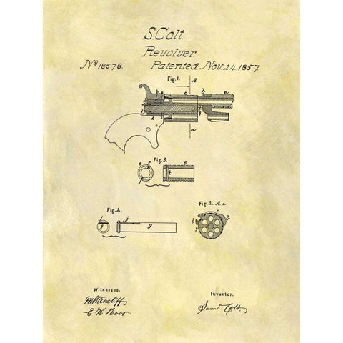 Colt Revolver - 1857 White Modern Wood Framed Art Print by Sproul, Dan