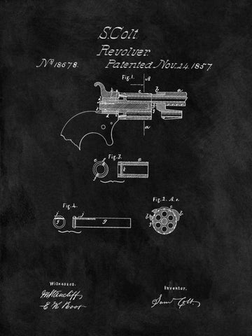 Colt Revolver - 1857-Black White Modern Wood Framed Art Print with Double Matting by Sproul, Dan