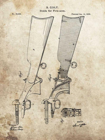 Colt Firearm Stock,1859 White Modern Wood Framed Art Print with Double Matting by Sproul, Dan