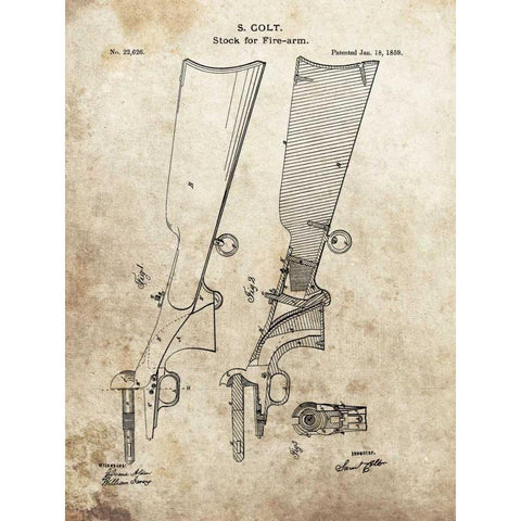 Colt Firearm Stock,1859 Gold Ornate Wood Framed Art Print with Double Matting by Sproul, Dan
