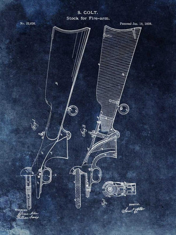 Firearm Stock,1859-Blue Black Ornate Wood Framed Art Print with Double Matting by Sproul, Dan