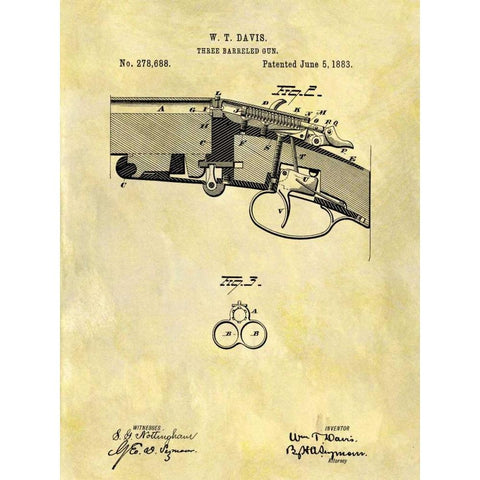 Three Barreled Gun - 1883 Black Modern Wood Framed Art Print with Double Matting by Sproul, Dan