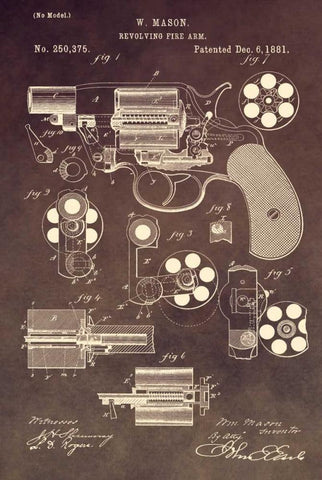 Revolving Firearm - 1881-Brown Black Ornate Wood Framed Art Print with Double Matting by Sproul, Dan